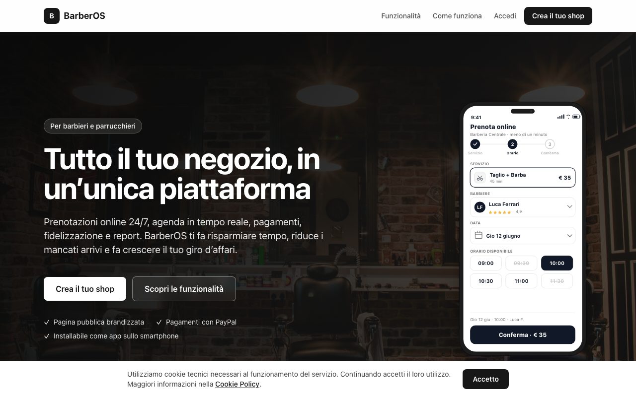 BarberOS — schermata dell'app